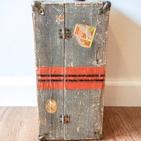 Vintage Distressed Industrial Mini Trunk with Leather Handle, Metal Clasp and Original Stickers