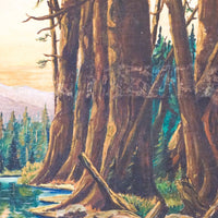 Vintage Sunset Lake Landscape Painting with Wood Frame