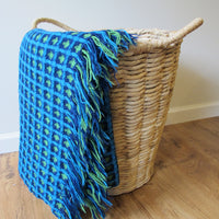 Vintage Pendleton Woolen Mills Woven Wool Double Sided Blanket/Throw - in Lime Green, Navy and Light Blue