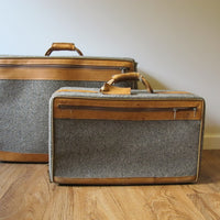 2 Vintage Hartmann Gray Suitcases with Leather Accents (SOLD SEPERATELY)