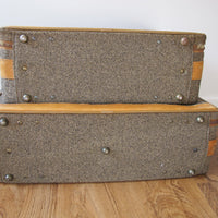 2 Vintage Hartmann Gray Suitcases with Leather Accents (SOLD SEPERATELY)