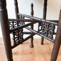 Beautiful Vintage Engraved Brass Table Top with Hand Spun Wooden Folding Legs