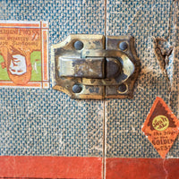 Vintage Distressed Industrial Mini Trunk with Leather Handle, Metal Clasp and Original Stickers