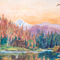 Sunset Lake Landscape Painting with Wood Frame