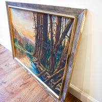 Sunset Lake Landscape Painting with Wood Frame