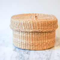 Vintage Woven Natural Oval Basket with Lid