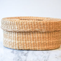 Vintage Woven Natural Oval Basket with Lid