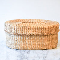Vintage Woven Natural Oval Basket with Lid