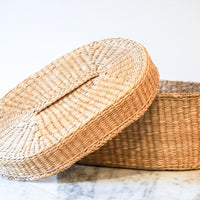 Vintage Woven Natural Oval Basket with Lid