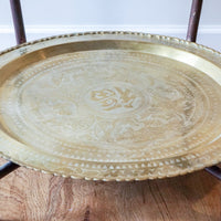 Stunning Vintage Mid-Century Two-Tiered Round Brass Coffee Table with Folding Teak Legs