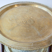 Stunning Vintage Mid-Century Two-Tiered Round Brass Coffee Table with Folding Teak Legs