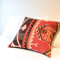 Extra Large Vintage Tribal Red and Faded Black Kilim Pillow