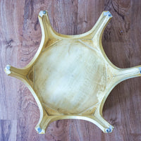 Moroccan Style Geometric Hexagon Accent Table Hand Painted Yellow with Leaf Detailing