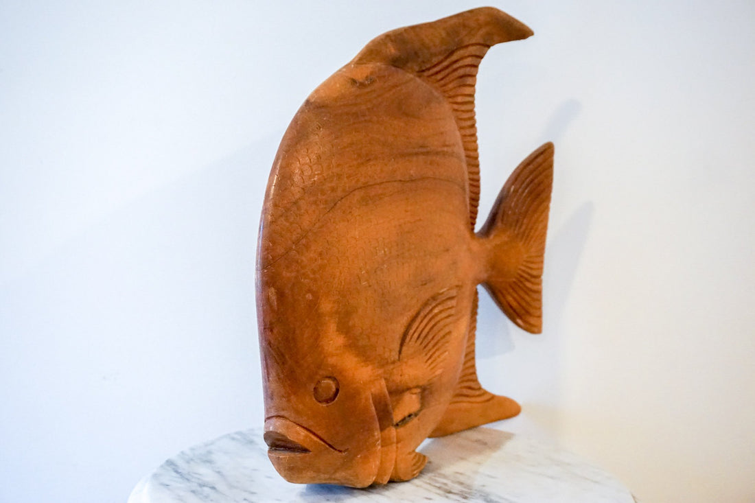 Unique Extra Large Vintage Solid Wood Hand Carved Fish