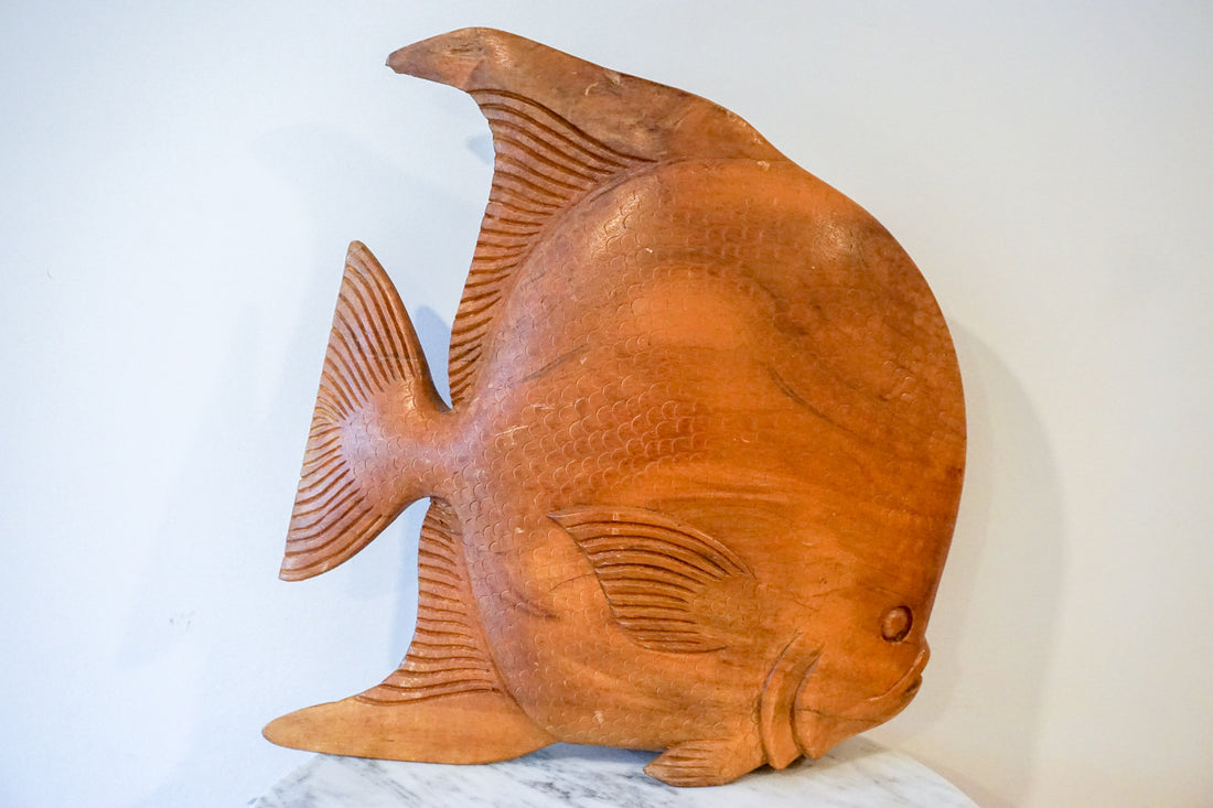 Unique Extra Large Vintage Solid Wood Hand Carved Fish