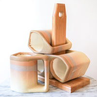 Padilla Ceramic Mug Set With Wood Stacking Rack
