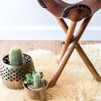 Vintage Hand Made Leather Tri-Fold Camping Stool with Original Wooden Legs - Made in Honduras