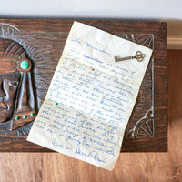 Wood Humidor / Tobacco Pipe Chest with Genuine Turquoise Inset Stones and Original Hand Written Letter