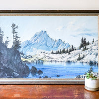 Gorgeous Vintage 1974 Snowy Grand Tetons Alpine Lake Painting with Original Wood Frame - Signed by Artist Connie Robinson