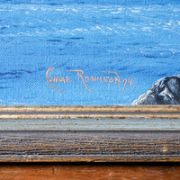 Gorgeous Vintage 1974 Snowy Grand Tetons Alpine Lake Painting with Original Wood Frame - Signed by Artist Connie Robinson