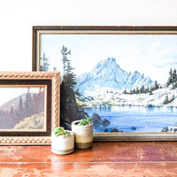 Gorgeous Vintage 1974 Snowy Grand Tetons Alpine Lake Painting with Original Wood Frame - Signed by Artist Connie Robinson
