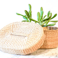Vintage Woven Natural Oval Basket with Lid