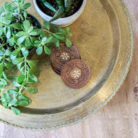 Stunning Vintage Mid-Century Two-Tiered Round Brass Coffee Table with Folding Teak Legs