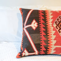 Extra Large Vintage Tribal Red and Faded Black Kilim Pillow