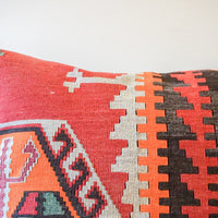 Extra Large Vintage Tribal Red and Faded Black Kilim Pillow