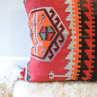 Extra Large Vintage Tribal Red and Faded Black Kilim Pillow