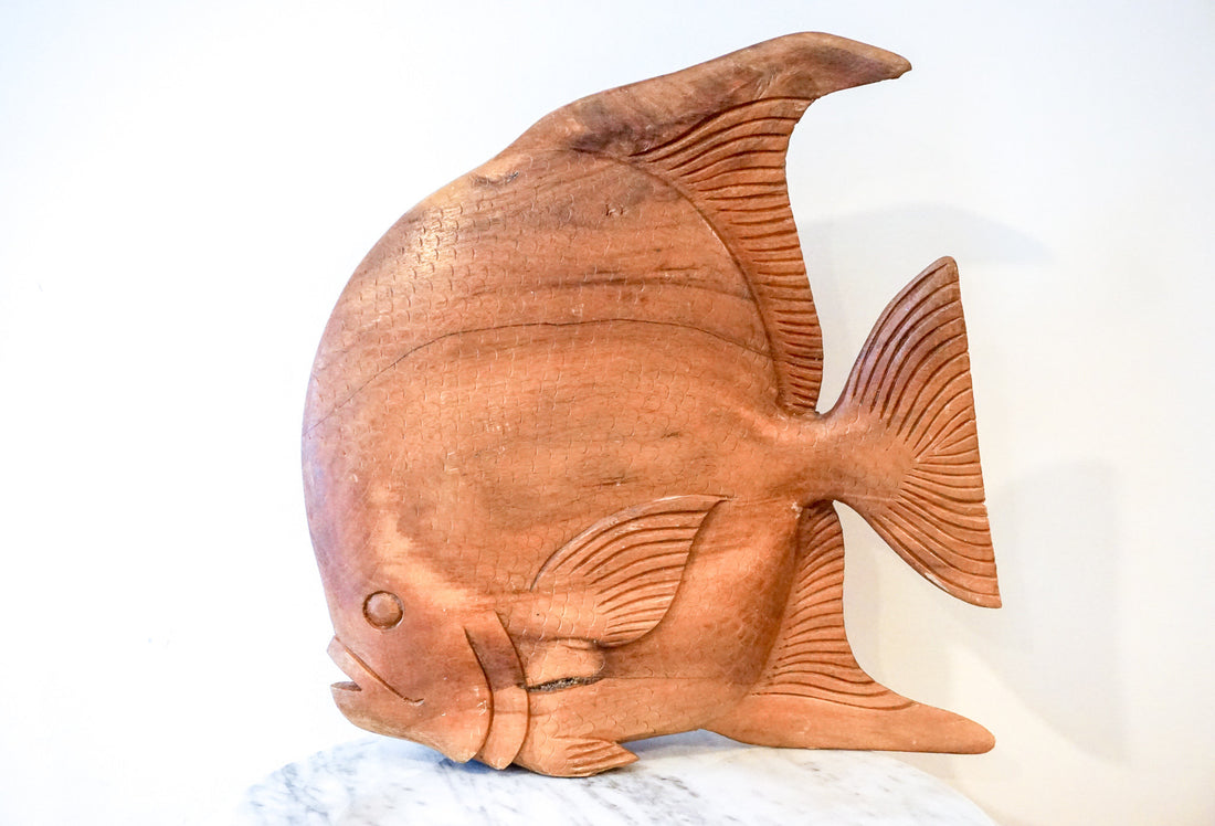 Unique Extra Large Vintage Solid Wood Hand Carved Fish