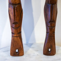 Small Solid Wood Mid-Century Hand Carved Fork and Spoon Set