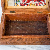 Vintage Hand Carved Wooden Jewelry/Trinket Box with Gold Details and Fabric Lining