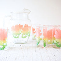 Set of 7 Vintage Flower Tumblers and Matching Pitcher