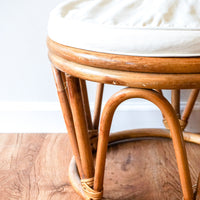 Large Vintage Woven Bentwood Bamboo Ottoman with White Cushion