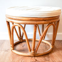 Large Vintage Woven Bentwood Bamboo Ottoman with White Cushion