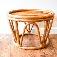 Large Vintage Woven Bentwood Bamboo Ottoman with White Cushion