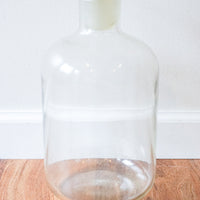 Large Vintage Clear Glass Pyrex Chemistry Bottle with Raised Lettering and Glass Penny Stopper