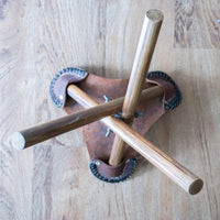 Vintage Hand Made Leather Tri-Fold Camping Stool with Original Wooden Legs - Made in Honduras