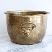 Hammered Brass Lion Planter with Decorative Handles