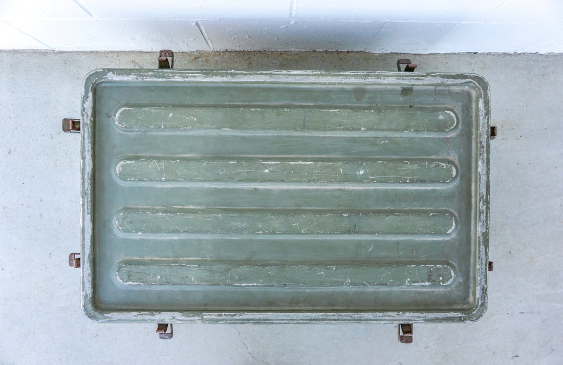 Aluminum Industrial Vintage Latching Military Metal Medic Box with Original Hardware and Graphics