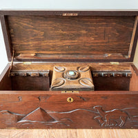 Wood Humidor / Tobacco Pipe Chest with Genuine Turquoise Inset Stones and Original Hand Written Letter