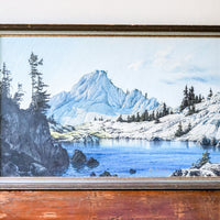 Gorgeous Vintage 1974 Snowy Grand Tetons Alpine Lake Painting with Original Wood Frame - Signed by Artist Connie Robinson
