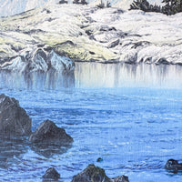 Gorgeous Vintage 1974 Snowy Grand Tetons Alpine Lake Painting with Original Wood Frame - Signed by Artist Connie Robinson