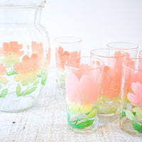 Set of 7 Vintage Flower Tumblers and Matching Pitcher