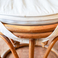 Large Vintage Woven Bentwood Bamboo Ottoman with White Cushion