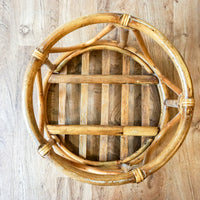Large Vintage Woven Bentwood Bamboo Ottoman with White Cushion