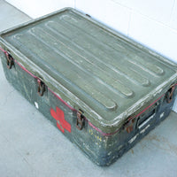 Aluminum Industrial Vintage Latching Military Metal Medic Box with Original Hardware and Graphics