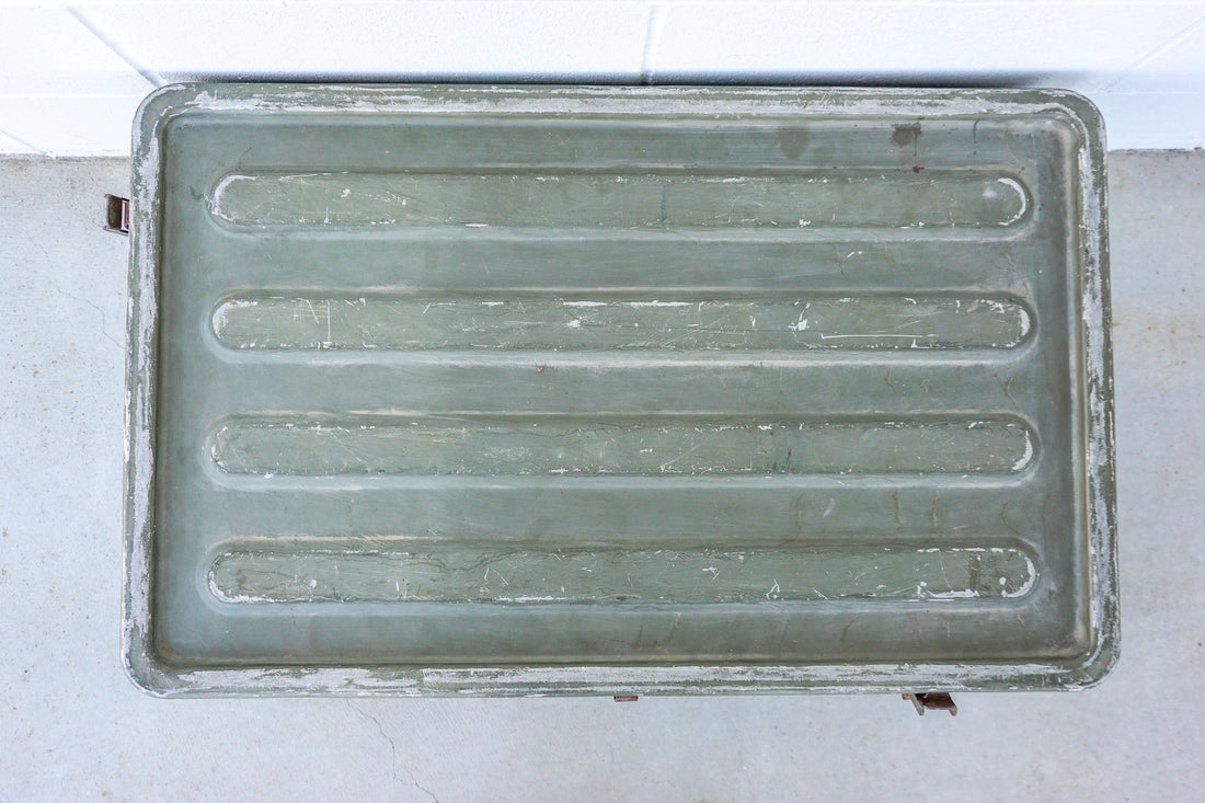 Aluminum Industrial Vintage Latching Military Metal Medic Box with Original Hardware and Graphics