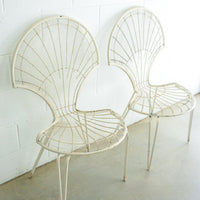 Midcentury Fanned Metal Patio Outdoor Chairs Set of Two